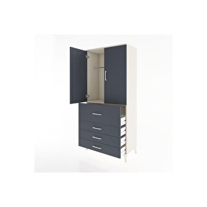 Hyperion Dolap Tek Raflı 4 Çekmeceli Tek Askılı 88x44x195 Aytaşı-antrasit
