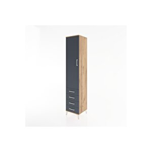 Hyperion Dolap 2 Raflı 4 Çekmeceli Tek Askılı 44x44x221 Çam-antrasit