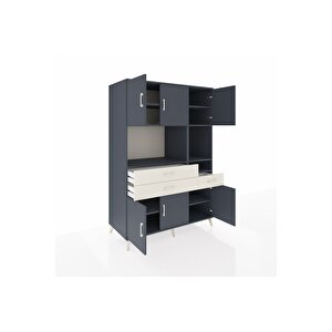 Kronos Dolap 9 Raflı 3 Çekmeceli 6 Kapaklı 132x59x195 Antrasit-antrasit/aytaşı