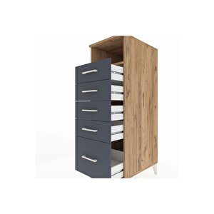 Kronos Dolap Tek Raflı 5 Çekmeceli 44x59x134 Çam-antrasit