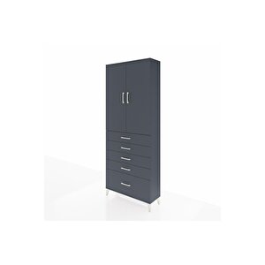 Arges Dolap 3 Raflı 5 Çekmeceli 2 Kapaklı 88x30x221 Antrasit-antrasit