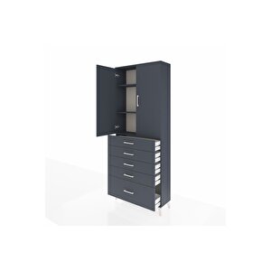 Arges Dolap 3 Raflı 5 Çekmeceli 2 Kapaklı 88x30x221 Antrasit-antrasit