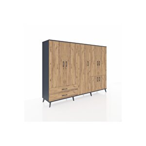 Hyperion Dolap 12 Raflı 2 Çekmeceli 7 Kapaklı 220x44x163 Antrasit-çam