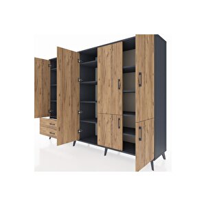 Hyperion Dolap 12 Raflı 2 Çekmeceli 7 Kapaklı 220x44x163 Antrasit-çam