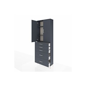 Arges Dolap 3 Raflı 5 Çekmeceli 2 Kapaklı 88x30x243 Antrasit-antrasit