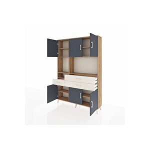 Arges Dolap 9 Raflı 3 Çekmeceli 6 Kapaklı 132x30x195 Çam-antrasit/aytaşı