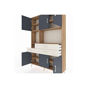 Arges Dolap 9 Raflı 3 Çekmeceli 6 Kapaklı 132x30x195 Çam-antrasit/aytaşı