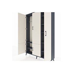 Arges Dolap 7 Raflı 5 Kapaklı Tek Askılı 132x30x195 Antrasit-aytaşı/antrasit