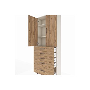 Arges Dolap 3 Raflı 5 Çekmeceli 2 Kapaklı 88x30x221 Aytaşı-çam