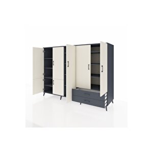 Kronos Dolap 12 Raflı 2 Çekmeceli 7 Kapaklı 220x59x163 Antrasit-aytaşı/antrasit