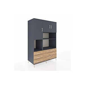 Kronos Dolap 8 Raflı 5 Çekmeceli 3 Kapaklı 132x59x195 Antrasit-antrasit/çam