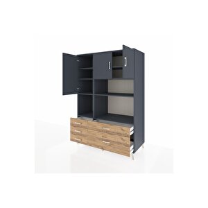 Kronos Dolap 8 Raflı 5 Çekmeceli 3 Kapaklı 132x59x195 Antrasit-antrasit/çam