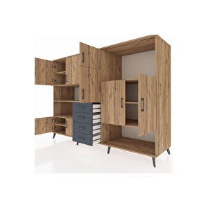 Kronos Dolap 10 Raflı 4 Çekmeceli 8 Kapaklı 220x59x163 Çam-çam/antrasit