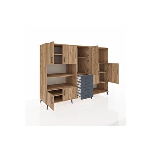 Kronos Dolap 10 Raflı 4 Çekmeceli 8 Kapaklı 220x59x163 Çam-çam/antrasit