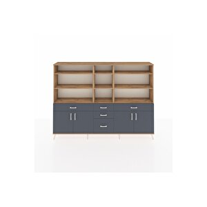 Arges Dolap 11 Raflı 5 Çekmeceli 4 Kapaklı 220x30x163 Çam-antrasit