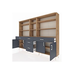 Arges Dolap 11 Raflı 5 Çekmeceli 4 Kapaklı 220x30x163 Çam-antrasit