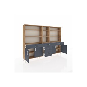 Arges Dolap 11 Raflı 5 Çekmeceli 4 Kapaklı 220x30x163 Çam-antrasit