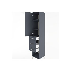 Hyperion Dolap 3 Raflı 3 Çekmeceli Tek Kapaklı 44x44x221 Antrasit-antrasit