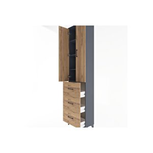 Arges Dolap 4 Raflı 3 Çekmeceli 2 Kapaklı 60x30x243 Antrasit-çam