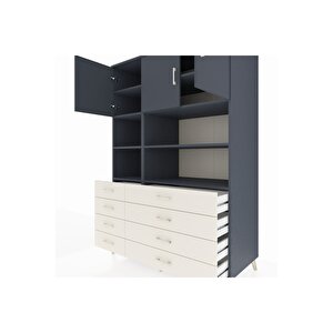 Kronos Dolap 8 Raflı 8 Çekmeceli 3 Kapaklı 132x59x195 Antrasit-antrasit/aytaşı