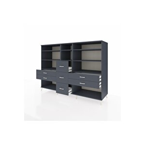 Kronos Dolap 8 Raflı 7 Çekmeceli  220x59x163 Antrasit-antrasit