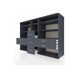 Kronos Dolap 8 Raflı 7 Çekmeceli  220x59x163 Antrasit-antrasit