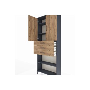 Arges Dolap 4 Raflı 3 Çekmeceli 2 Kapaklı 88x30x221 Antrasit-çam