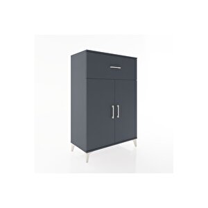 Hyperion Dolap 2 Raflı Tek Çekmeceli 2 Kapaklı 88x44x134 Antrasit-antrasit
