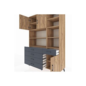 Hyperion Dolap 9 Raflı 5 Çekmeceli 3 Kapaklı 132x44x195 Çam-çam/antrasit