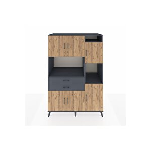 Kronos Dolap 9 Raflı 2 Çekmeceli 6 Kapaklı 132x59x195 Antrasit-çam/antrasit