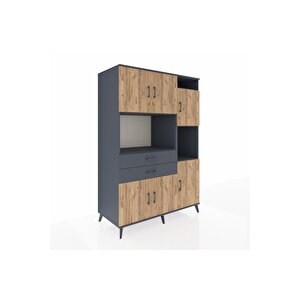 Kronos Dolap 9 Raflı 2 Çekmeceli 6 Kapaklı 132x59x195 Antrasit-çam/antrasit