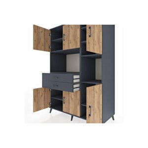 Kronos Dolap 9 Raflı 2 Çekmeceli 6 Kapaklı 132x59x195 Antrasit-çam/antrasit