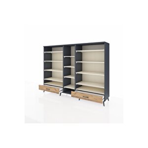 Hyperion Dolap 14 Raflı 2 Çekmeceli  220x44x163 Antrasit-aytaşı/çam