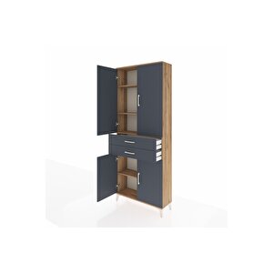 Arges Dolap 4 Raflı 2 Çekmeceli 4 Kapaklı 88x30x221 Çam-antrasit