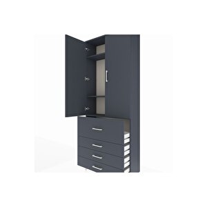 Arges Dolap 3 Raflı 4 Çekmeceli 2 Kapaklı 88x30x221 Antrasit-antrasit