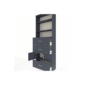 Arges Dolap 4 Raflı 3 Çekmeceli 2 Kapaklı 88x30x243 Antrasit-antrasit