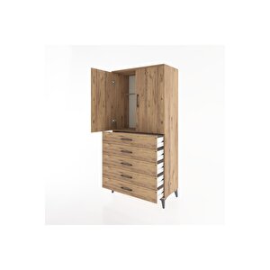 Hyperion Dolap Tek Raflı 5 Çekmeceli Tek Askılı 88x44x182 Çam-çam
