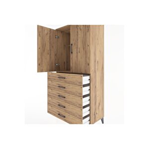 Hyperion Dolap Tek Raflı 5 Çekmeceli Tek Askılı 88x44x182 Çam-çam