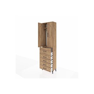 Arges Dolap 2 Raflı 5 Çekmeceli 2 Kapaklı 60x30x221 Çam-çam