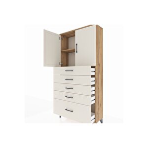 Arges Dolap 2 Raflı 5 Çekmeceli 2 Kapaklı 88x30x182 Çam-aytaşı