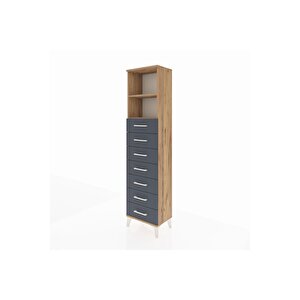 Arges Dolap 2 Raflı 7 Çekmeceli 44x30x182 Çam-antrasit