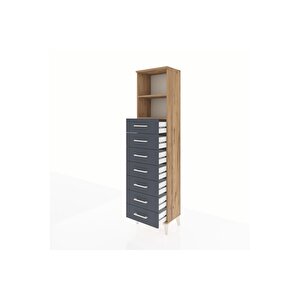 Arges Dolap 2 Raflı 7 Çekmeceli 44x30x182 Çam-antrasit