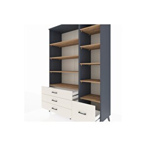 Hyperion Dolap 9 Raflı 4 Çekmeceli  132x44x195 Antrasit-çam/aytaşı