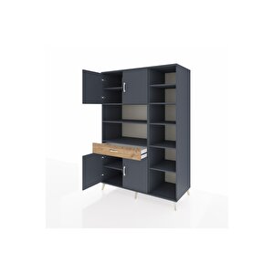 Kronos Dolap 10 Raflı Tek Çekmeceli 4 Kapaklı 132x59x195 Antrasit-antrasit/çam