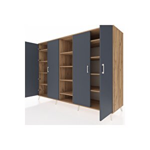 Kronos Dolap 12 Raflı 4 Kapaklı 220x59x163 Çam-antrasit/çam