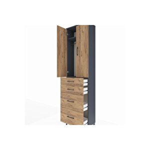 Arges Dolap 2 Raflı 4 Çekmeceli Tek Askılı 60x30x221 Antrasit-çam