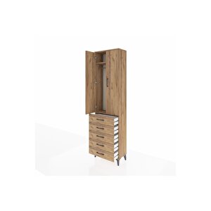 Arges Dolap 2 Raflı 5 Çekmeceli Tek Askılı 60x30x221 Çam-çam