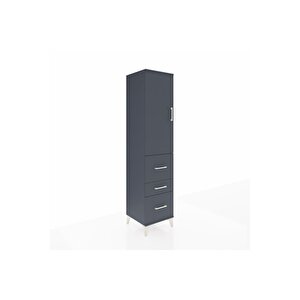 Hyperion Dolap 3 Raflı 3 Çekmeceli Tek Kapaklı 44x44x195 Antrasit-antrasit