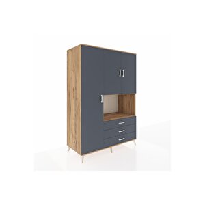 Kronos Dolap 6 Raflı 3 Çekmeceli 3 Kapaklı 132x59x195 Çam-antrasit/antrasit