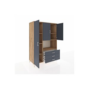 Kronos Dolap 6 Raflı 3 Çekmeceli 3 Kapaklı 132x59x195 Çam-antrasit/antrasit